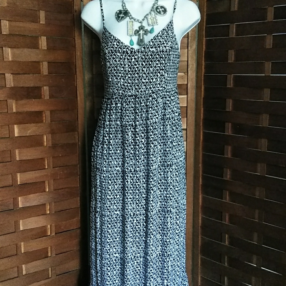 Black and white maxi dress.